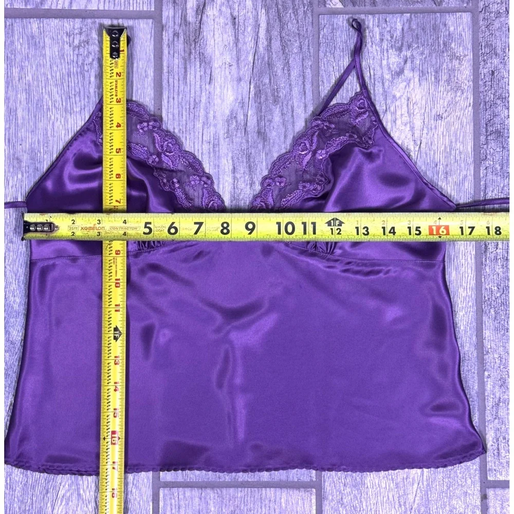 Y2K Victorias Secret Purple Satin Lace Trim Camisole Backless Top Tie Back Med